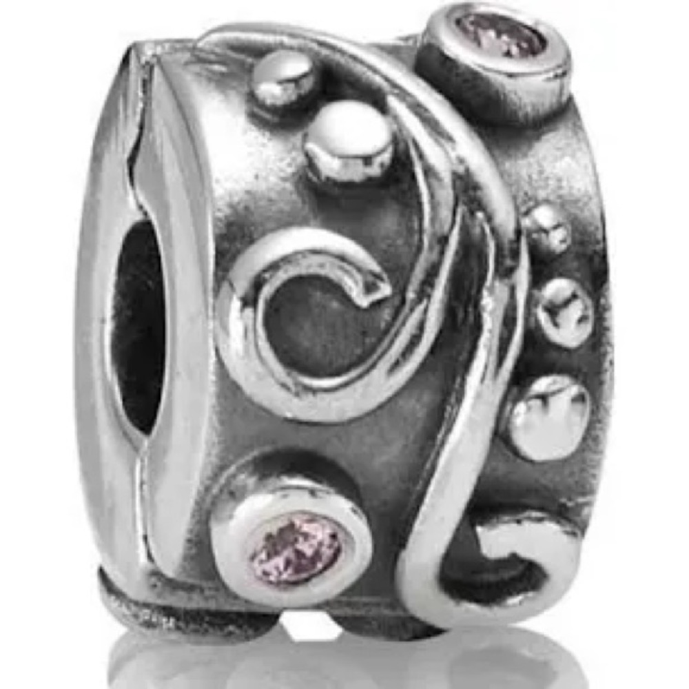 Rare Tara’s DiarySterling Silver Trinity/Scroll/ CZ Clip Charm.